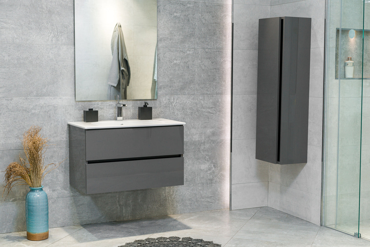 32 Inch High Gloss Anthracite Veneto Floating Bathroom Vanity