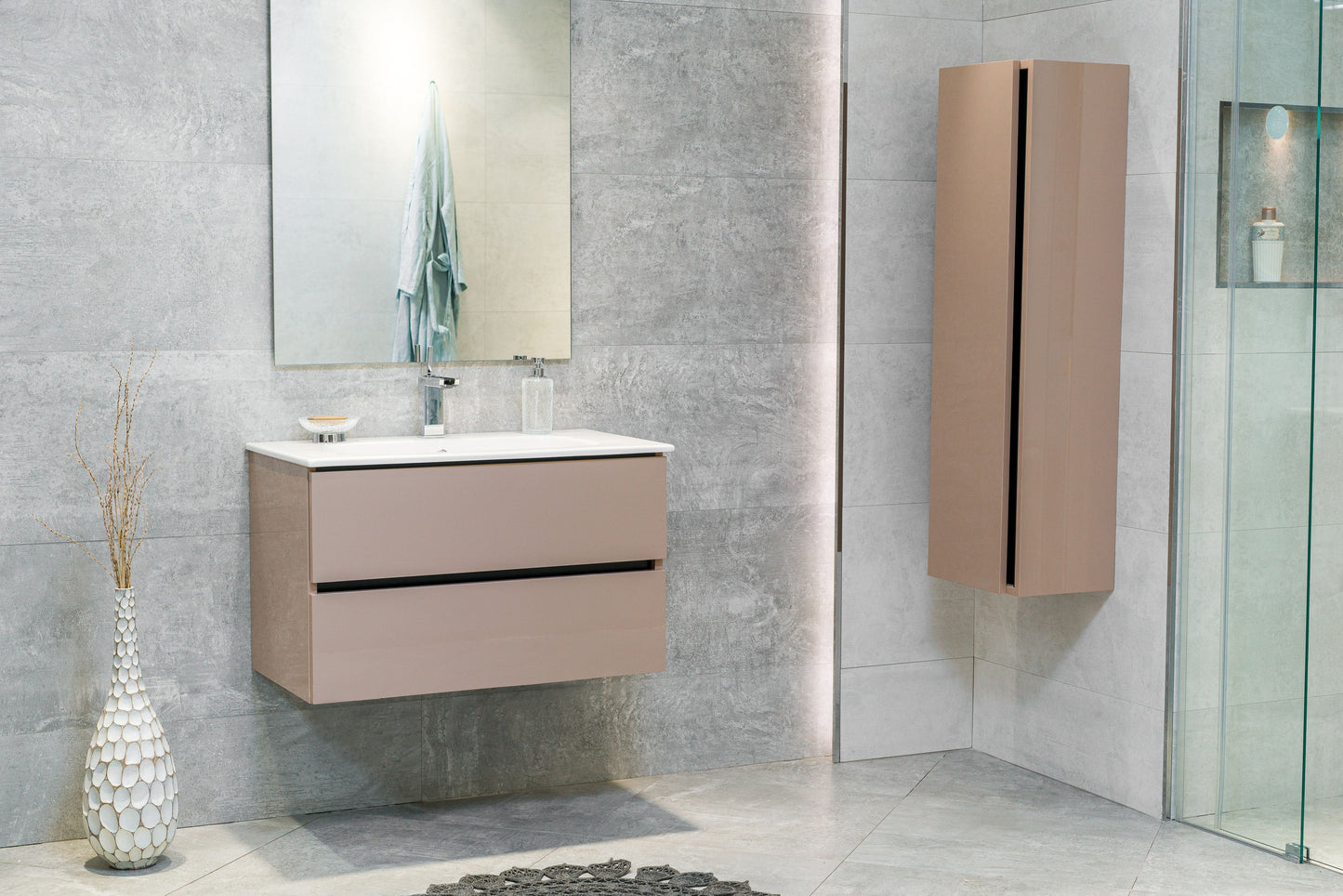 32 Inch High Gloss Capuccino Veneto Floating Bathroom Vanity