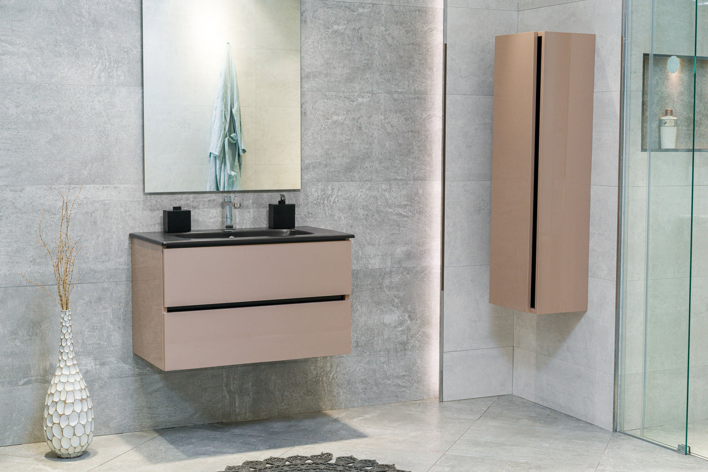 32 Inch High Gloss Capuccino Veneto Floating Bathroom Vanity