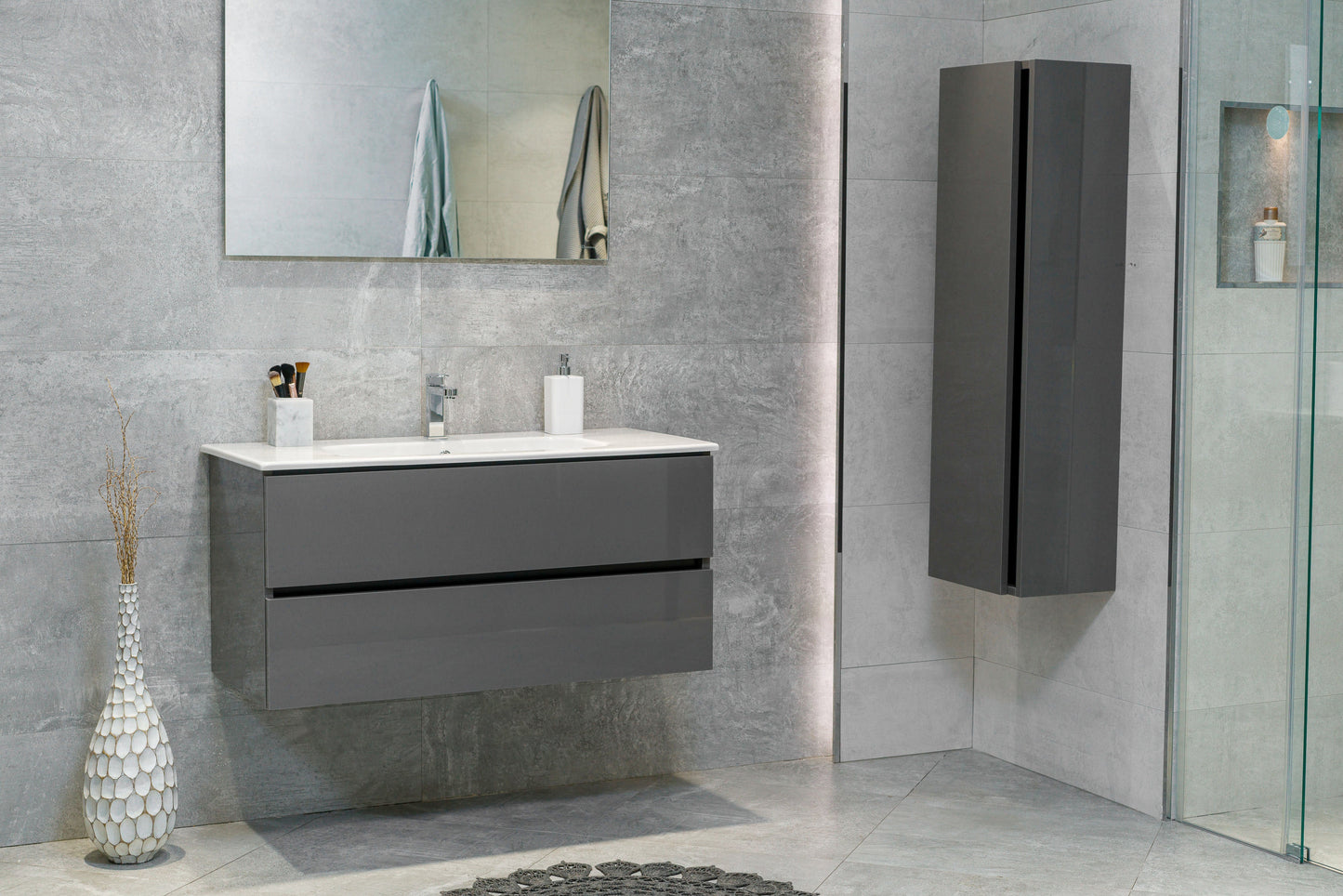 40 Inch High Gloss Anthracite Veneto Floating Bathroom Vanity