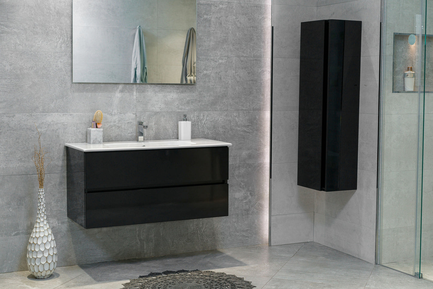 40 Inch High Gloss Black Veneto Floating Bathroom Vanity