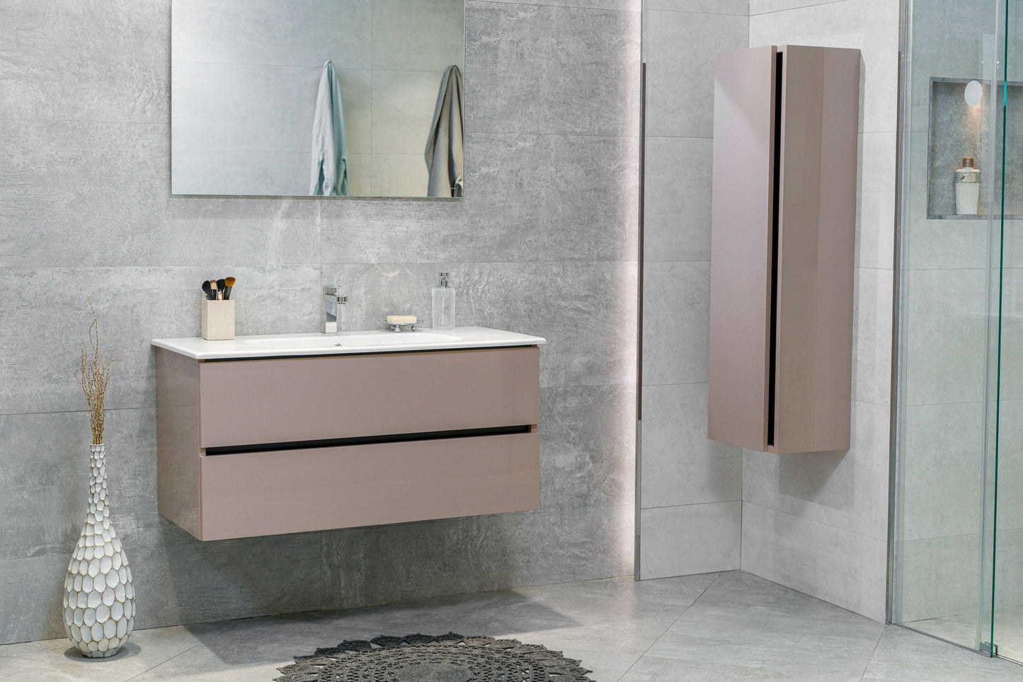 40 Inch High Gloss Capuccino Veneto Floating Bathroom Vanity